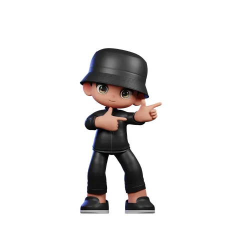 Cute Boy Pointing Left Pose  3D Illustration