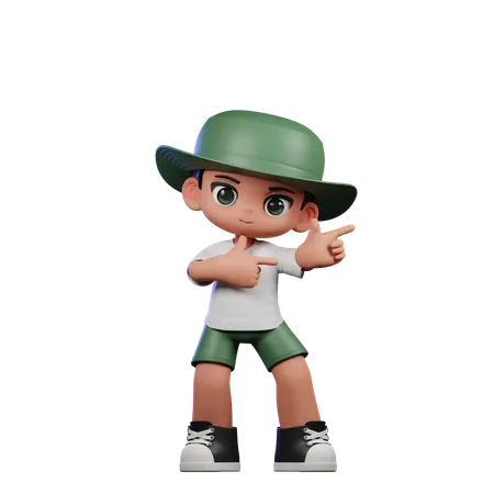 Cute Boy Pointing Left Pose  3D Illustration