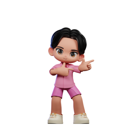 Cute Boy Pointing Left Pose  3D Illustration