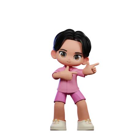 Cute Boy Pointing Left Pose  3D Illustration