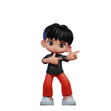 Cute Boy Pointing Left Pose  3D Illustration