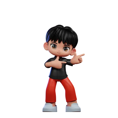 Cute Boy Pointing Left Pose  3D Illustration