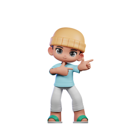 Cute Boy Pointing Left Pose  3D Illustration