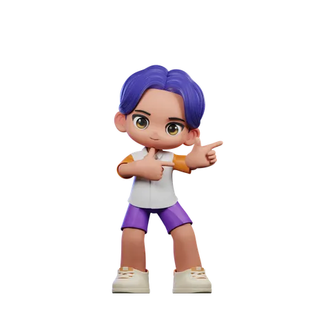 Cute Boy Pointing Left Pose  3D Illustration