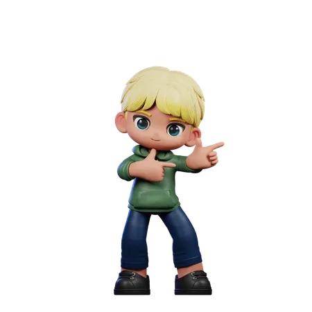 Cute Boy Pointing Left Pose  3D Illustration