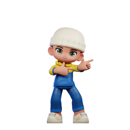 Cute Boy Pointing Left Pose  3D Illustration