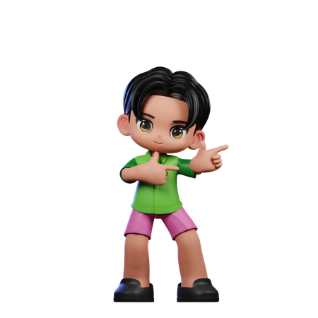 Cute Boy Pointing Left Pose  3D Illustration