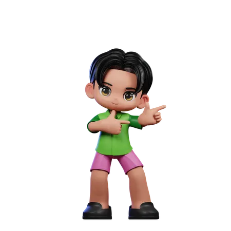 Cute Boy Pointing Left Pose  3D Illustration