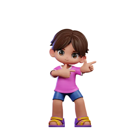 Cute Boy Pointing Left Pose  3D Illustration