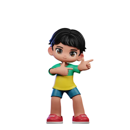 Cute Boy Pointing Left Pose  3D Illustration