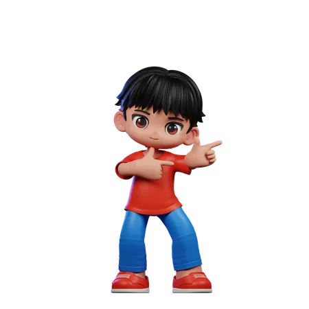 Cute Boy Pointing Left Pose  3D Illustration