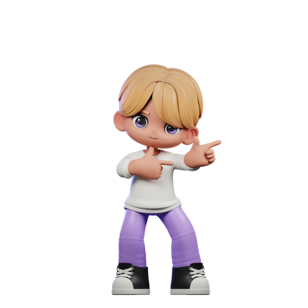 Cute Boy Pointing Left Pose  3D Illustration