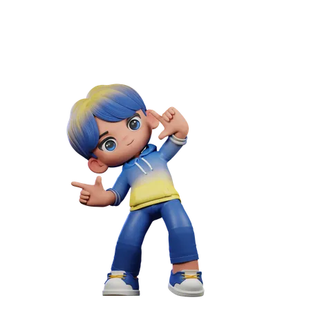 Cute Boy Pointing Right  3D Illustration
