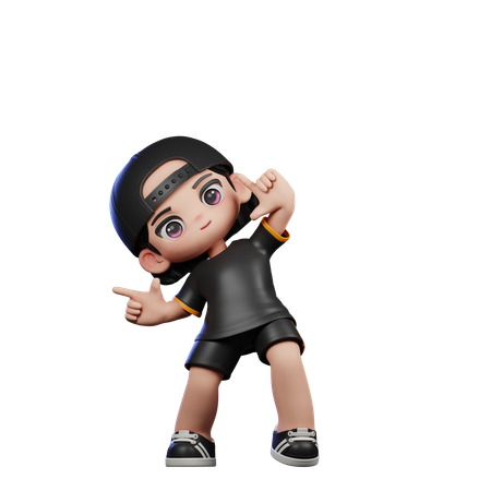 Cute Boy Pointing Right  3D Illustration