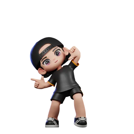 Cute Boy Pointing Right  3D Illustration