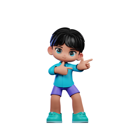 Cute Boy Pointing Right  3D Illustration