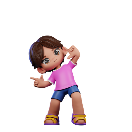 Cute Boy Pointing Right  3D Illustration