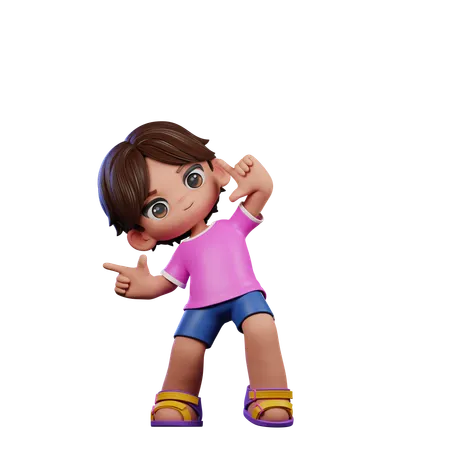 Cute Boy Pointing Right  3D Illustration