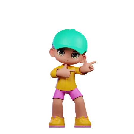 Cute Boy Pointing Right  3D Illustration