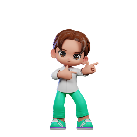 Cute Boy Pointing Right  3D Illustration