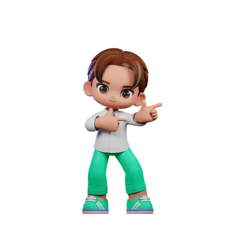 Cute Boy Pointing Right  3D Illustration