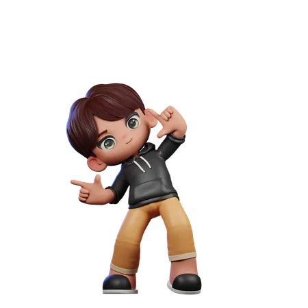 Cute Boy Pointing Right Pose  3D Illustration