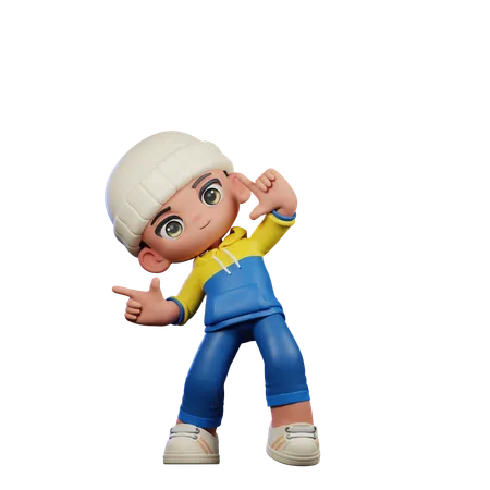 Cute Boy Pointing Right Pose  3D Illustration