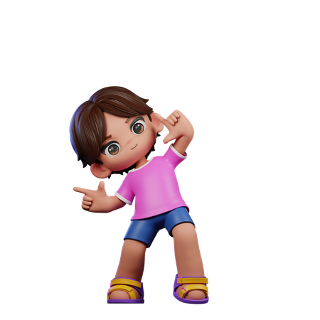 Cute Boy Pointing Right Pose  3D Illustration