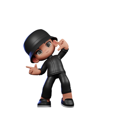 Cute Boy Pointing Right Pose  3D Illustration