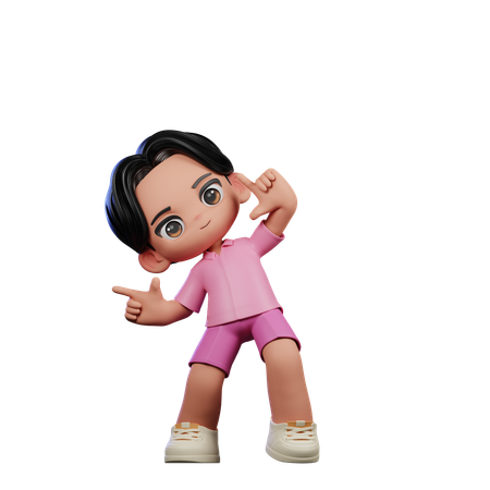 Cute Boy Pointing Right Pose  3D Illustration