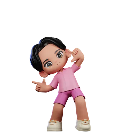 Cute Boy Pointing Right Pose  3D Illustration