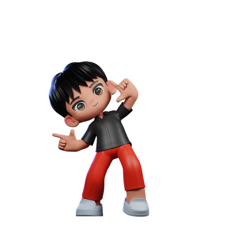 Cute Boy Pointing Right Pose  3D Illustration