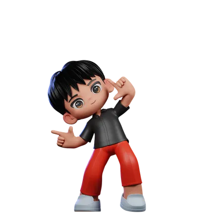 Cute Boy Pointing Right Pose  3D Illustration