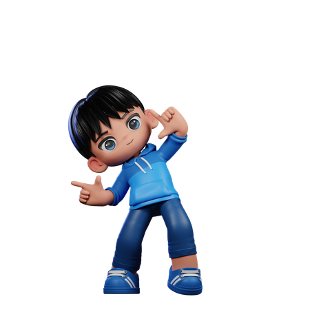 Cute Boy Pointing Right Pose  3D Illustration