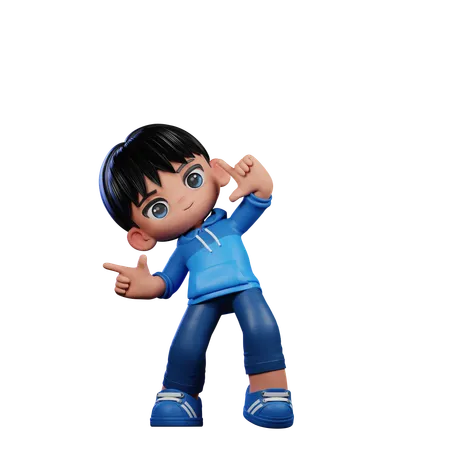 Cute Boy Pointing Right Pose  3D Illustration