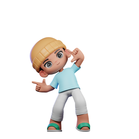 Cute Boy Pointing Right Pose  3D Illustration