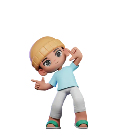 Cute Boy Pointing Right Pose  3D Illustration