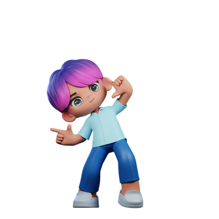 Cute Boy Pointing Right Pose  3D Illustration