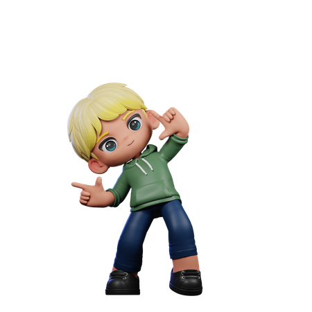 Cute Boy Pointing Right Pose  3D Illustration