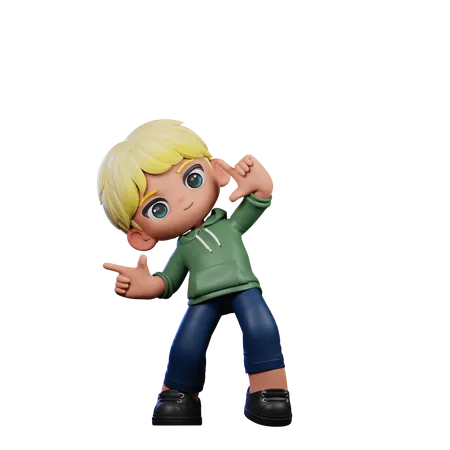 Cute Boy Pointing Right Pose  3D Illustration