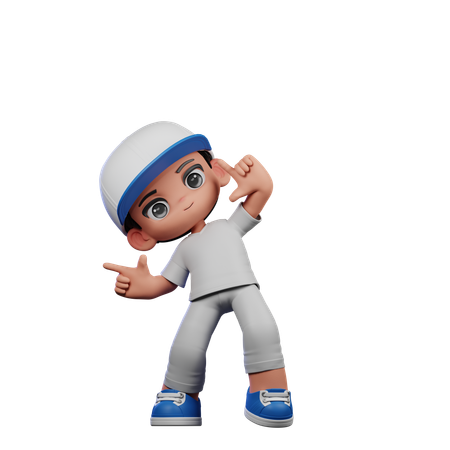 Cute Boy Pointing Right Pose  3D Illustration