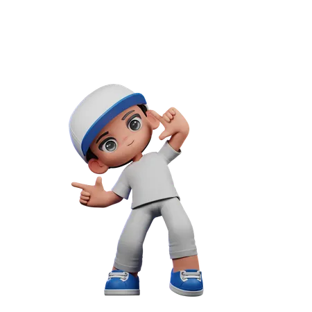 Cute Boy Pointing Right Pose  3D Illustration