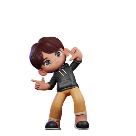 Cute Boy Pointing Right Pose  3D Illustration