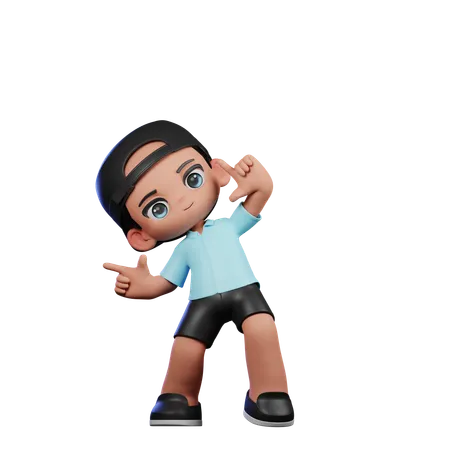 Cute Boy Pointing Right Pose  3D Illustration