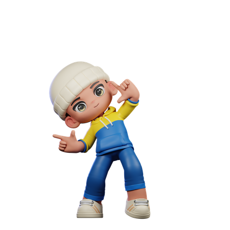 Cute Boy Pointing Right Pose  3D Illustration