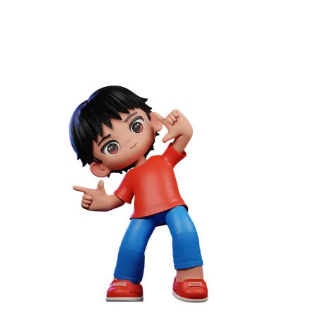 Cute Boy Pointing Right Pose  3D Illustration