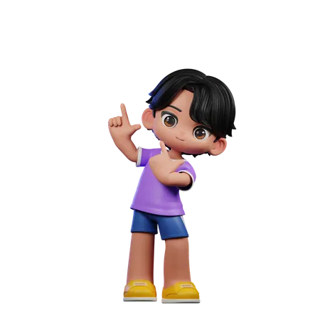 Cute Boy Pointing Up  3D Illustration