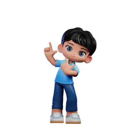 Cute Boy Pointing Up  3D Illustration