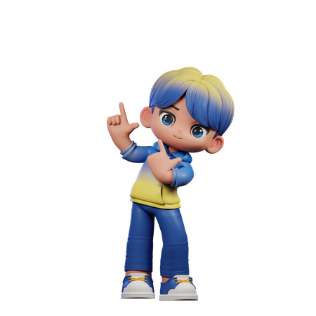 Cute Boy Pointing Up  3D Illustration