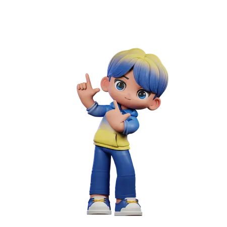 Cute Boy Pointing Up  3D Illustration